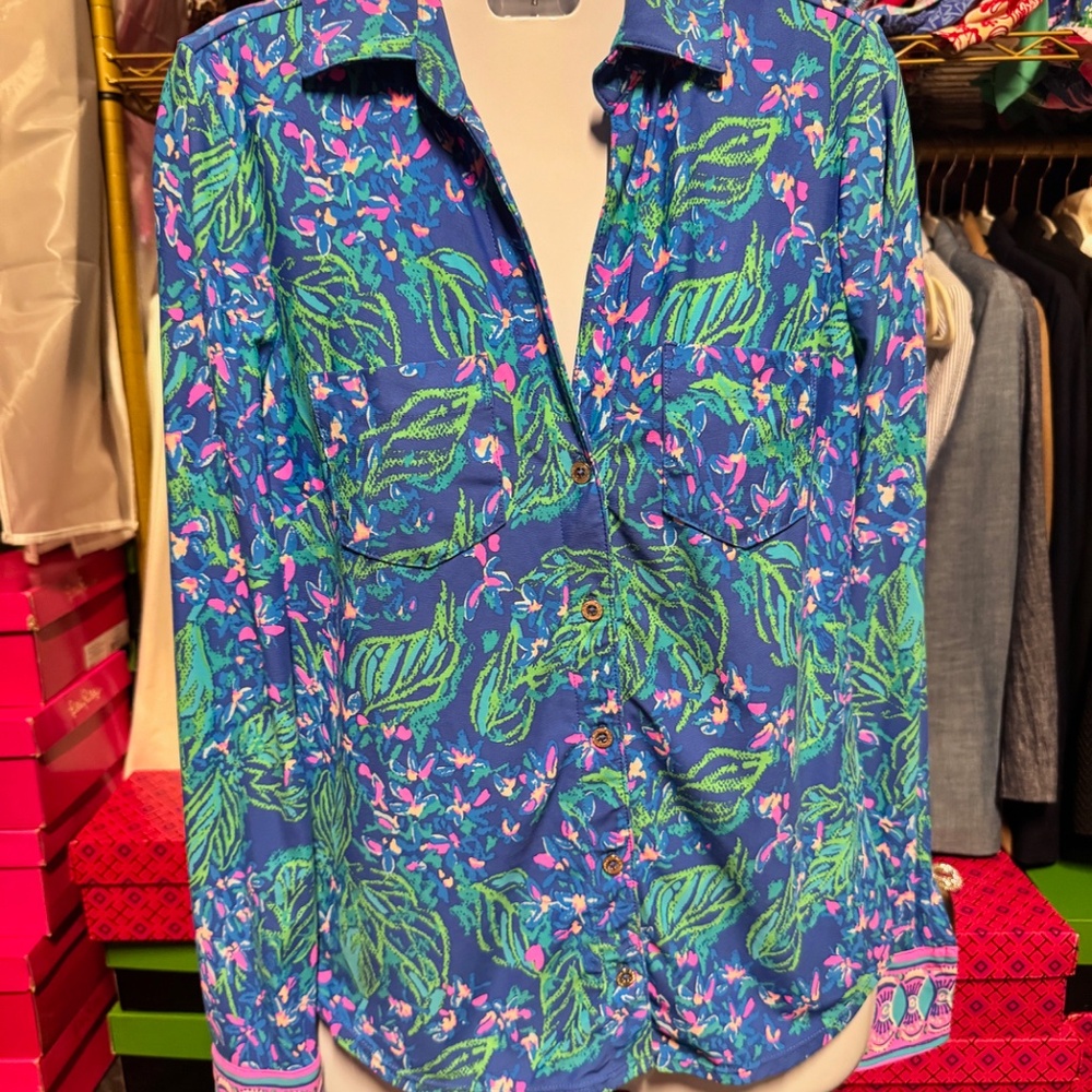 Lilly Pulitzer ChillyLilly Marlena Top - Eclipse Blue Serenade (Size XS)